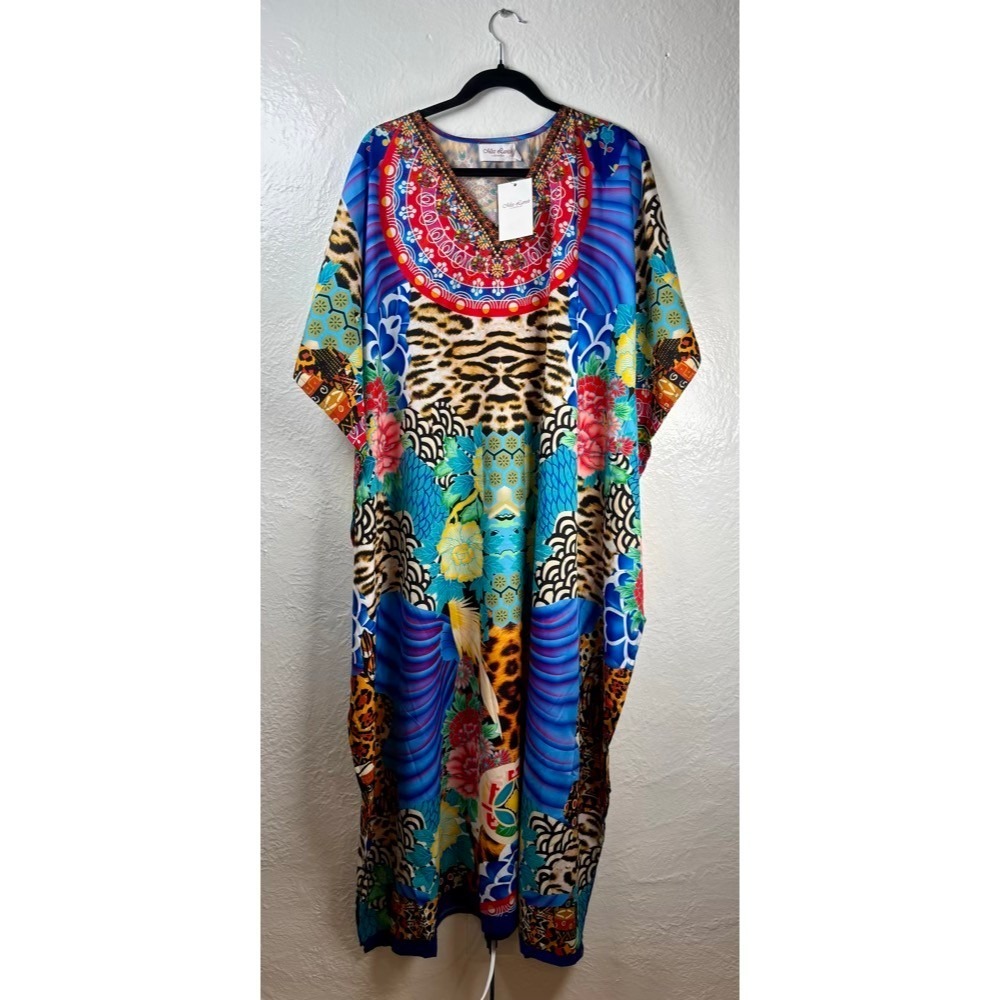 NEW Miss Lavish Muumuu Kaftan Dress Women 6-12 Leopard‎ Floral Mrs Roper Coverup